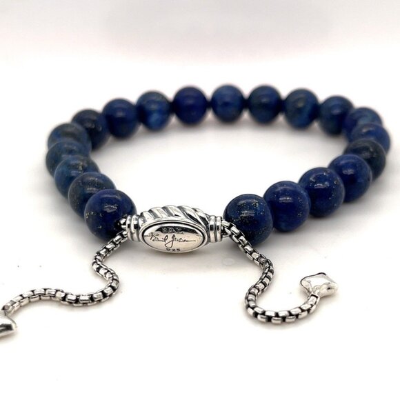 DAVID YURMAN Sterling Silver Pearl 8mm Spiritual Bead Bracelet Navy - Picture 1 of 2